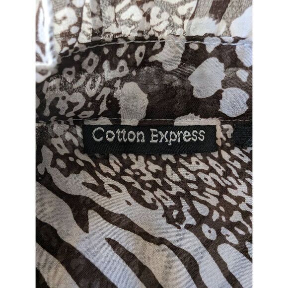 Cotton Express Blouse Top Women's Medium Babydoll Sheer Brown Animal Pri… - Picture 4 of 9